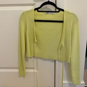 Zara neon yellow tie cardigan